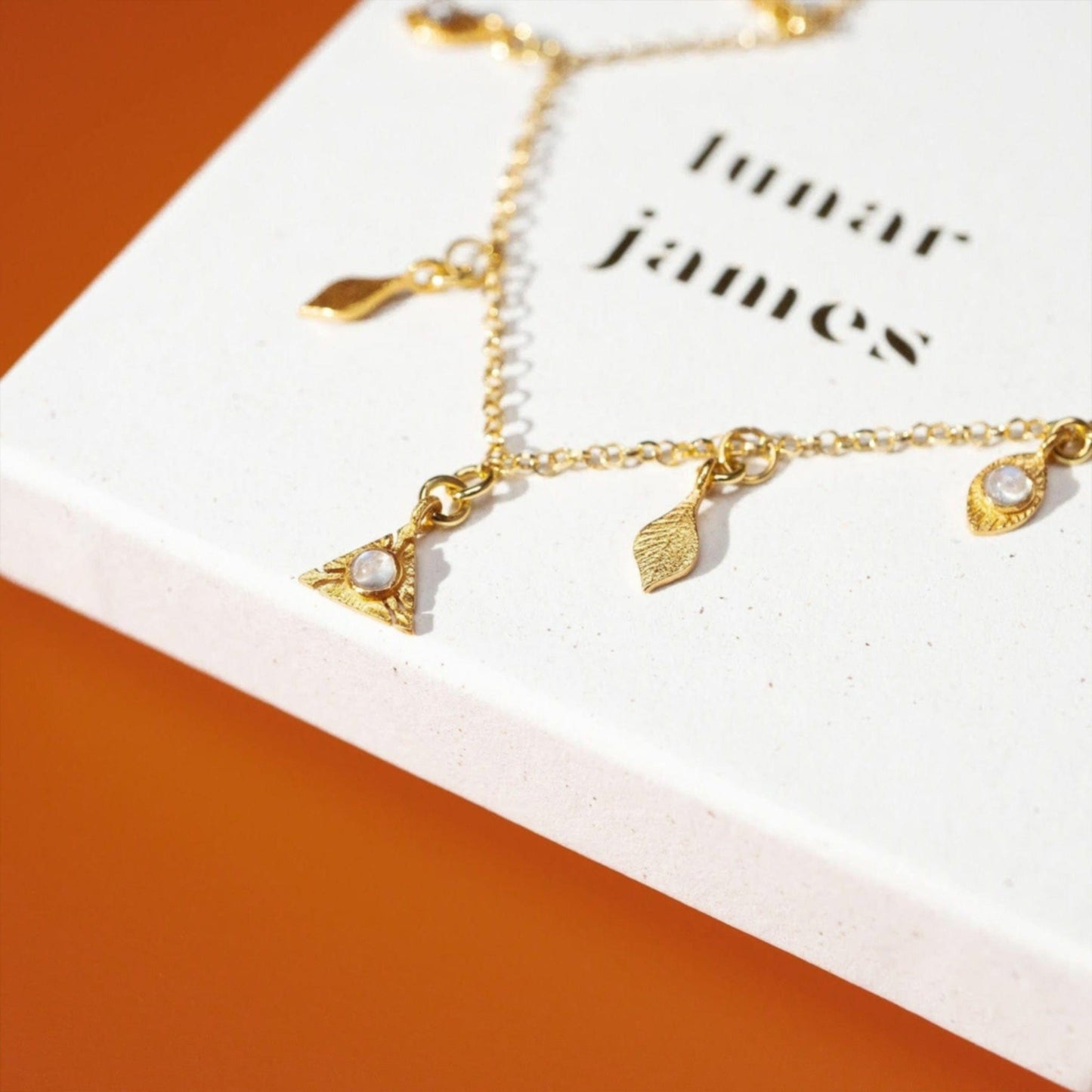 Gold Moonstone Charm Necklace with Gold Charms - Terra | By Lunar James