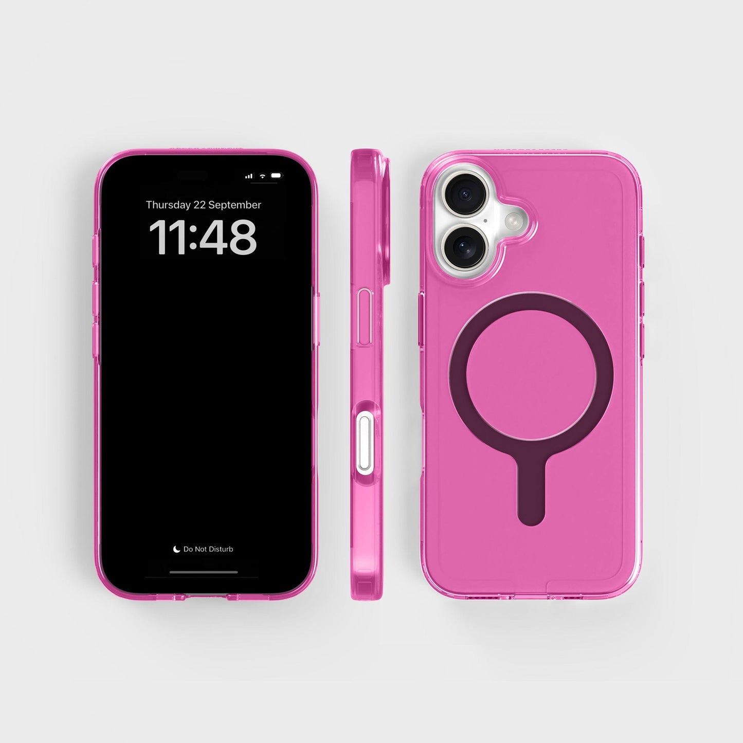 Getint-roze doorzichtig telefoonhoesje met Zwart MagSafe & GRATIS kabel | CLRPRTCT™