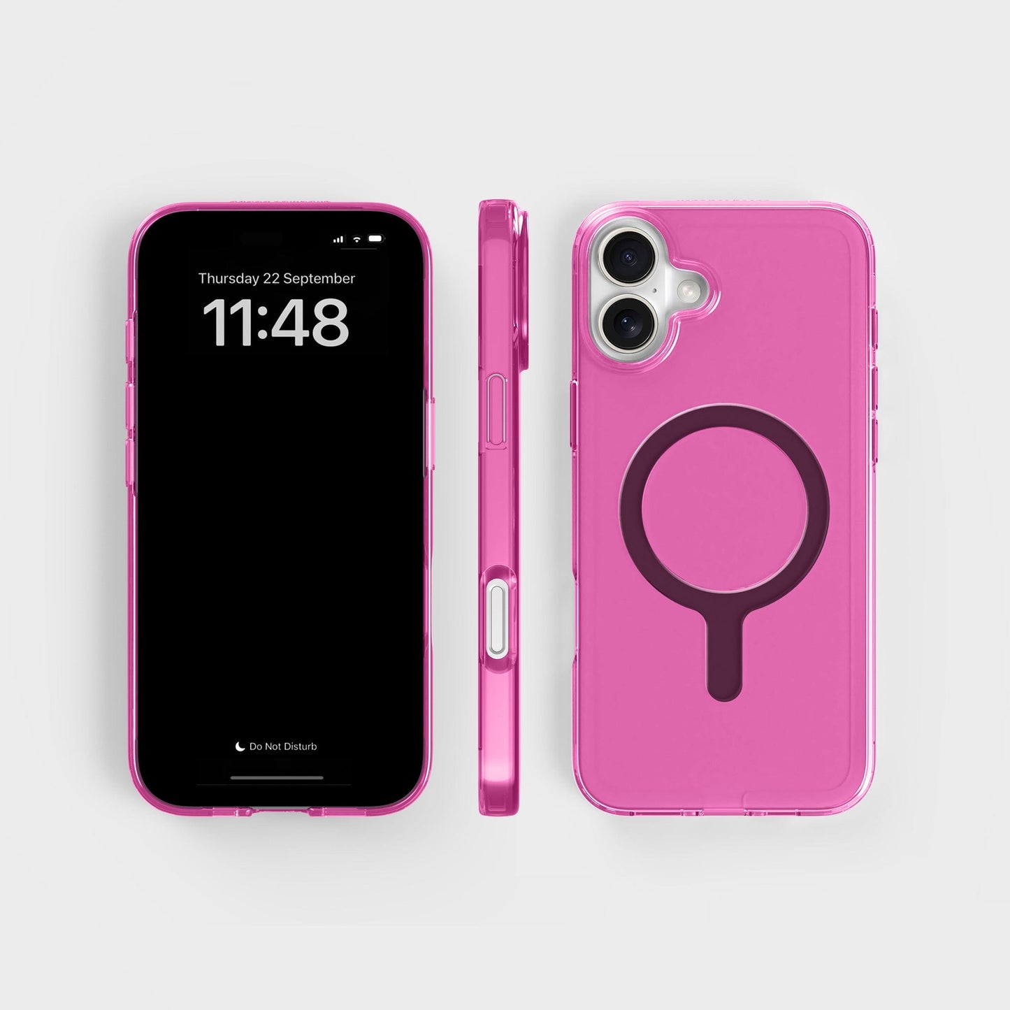 Getint-roze doorzichtig telefoonhoesje met Zwart MagSafe & GRATIS kabel | CLRPRTCT™