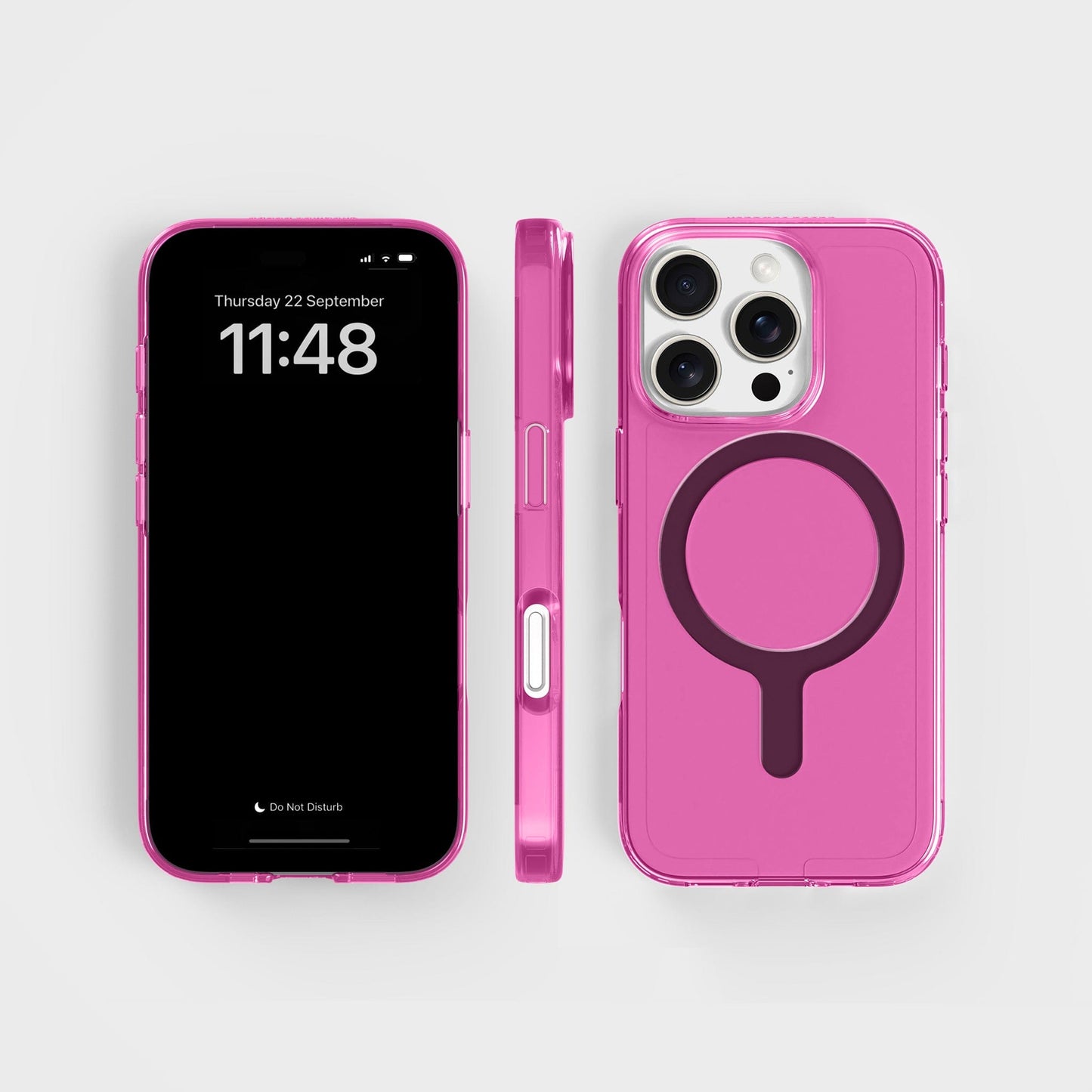 Getint-roze doorzichtig telefoonhoesje met Zwart MagSafe & GRATIS kabel | CLRPRTCT™