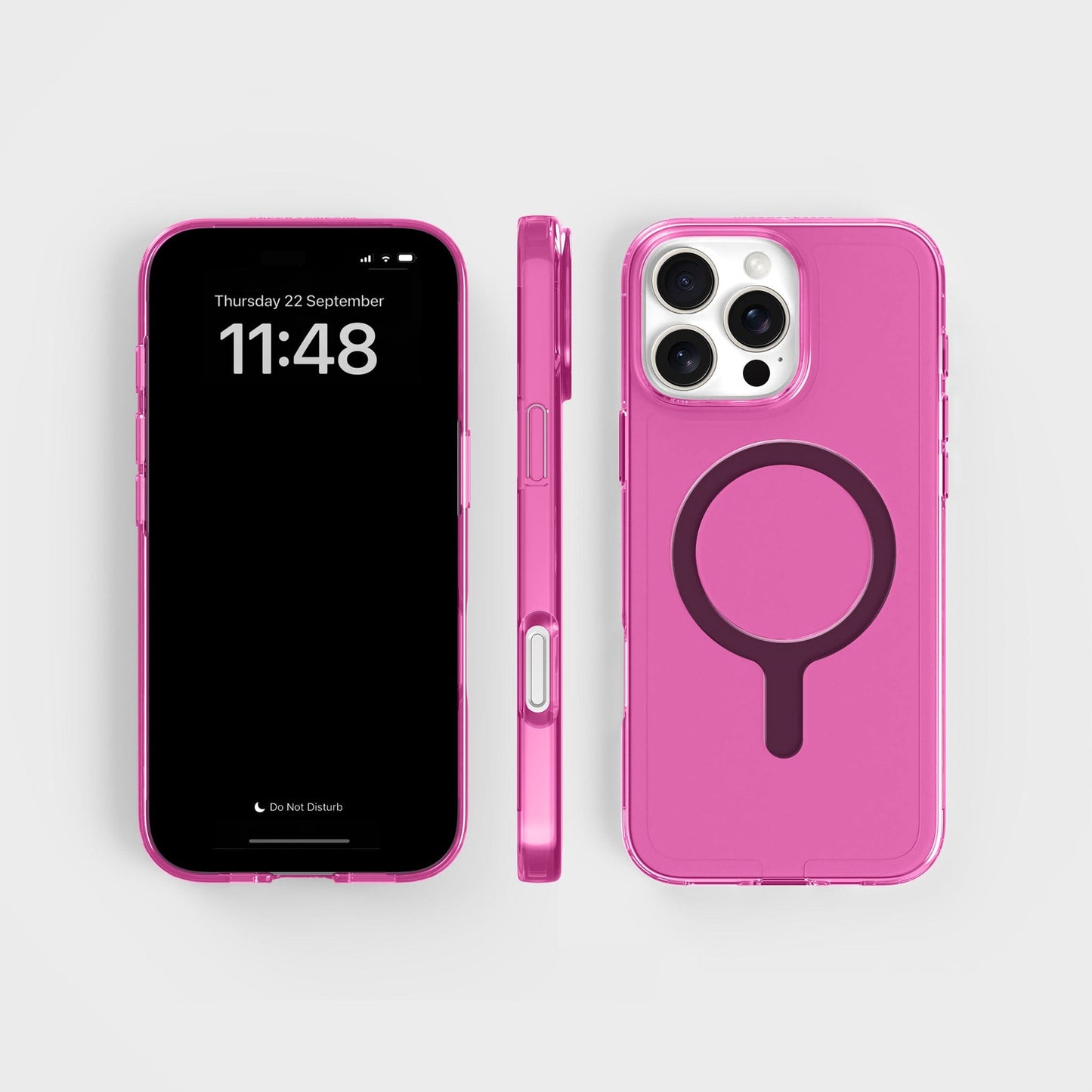 Getint-roze doorzichtig telefoonhoesje met Zwart MagSafe & GRATIS kabel | CLRPRTCT™