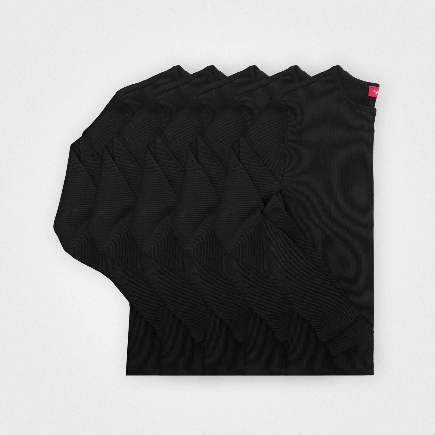Schwarzes Ripp-Langarmshirt - zirkulär 5er-Pack, % 100